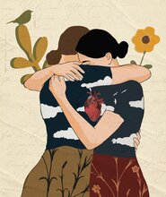 illustrated women hugging