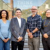 A photo of four organizers of the Sawyer Seminar. From left to right: Susan Koshy (English/Former Unit Director), Jason Mazzone (Law), Rosalyn LaPier (History/American Indian Studies), and David Sepkoski (History)