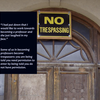 A "no-trespassing" sign hangs over a door and text explains that some people are treated as if they're trespassers of academia
