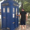 Ian entering the Tardis which is the blue police box/time-travel machine from Doctor Who